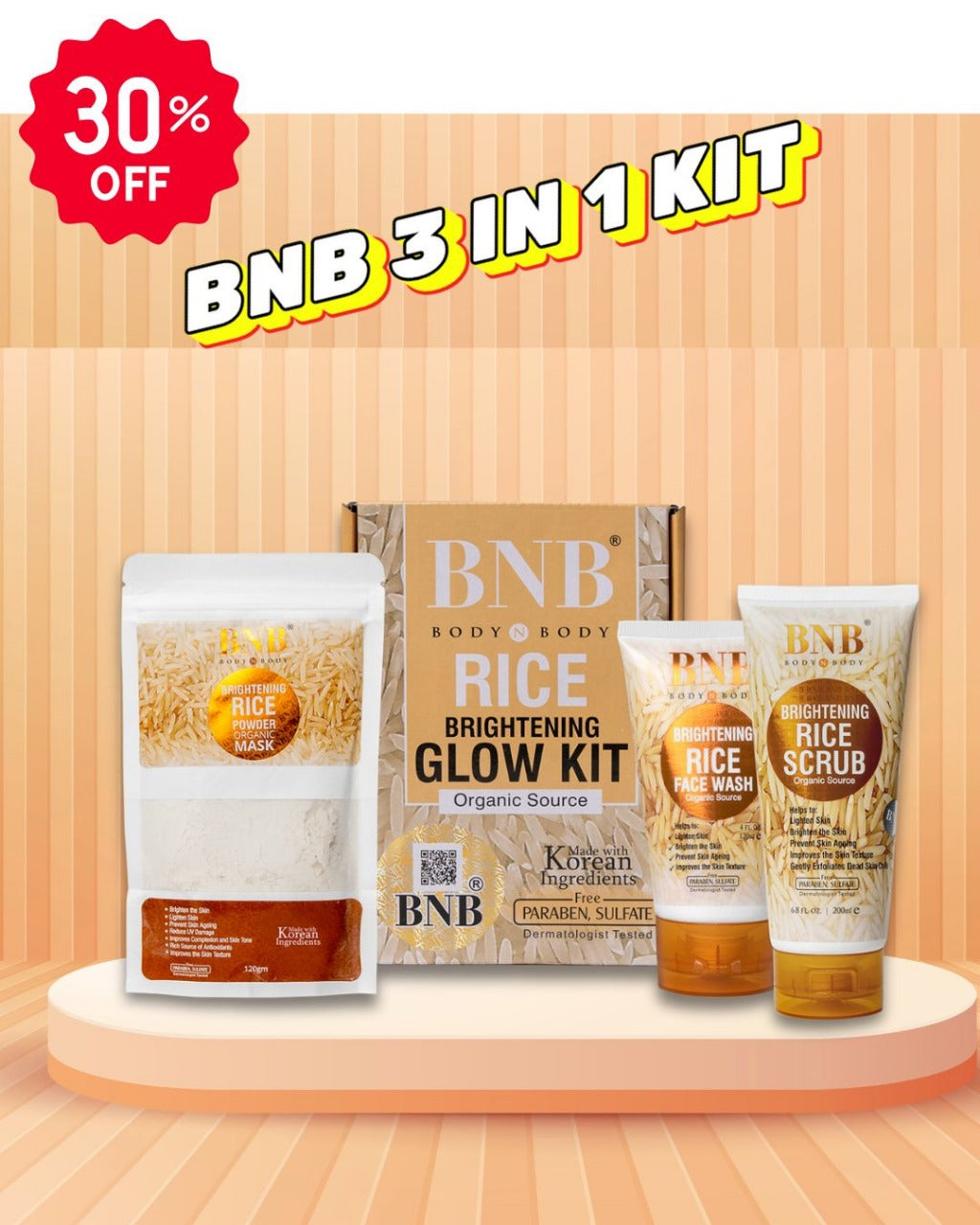 3 IN 1 Rice Extract Kit ( Face Wash, Scrub, Mask)