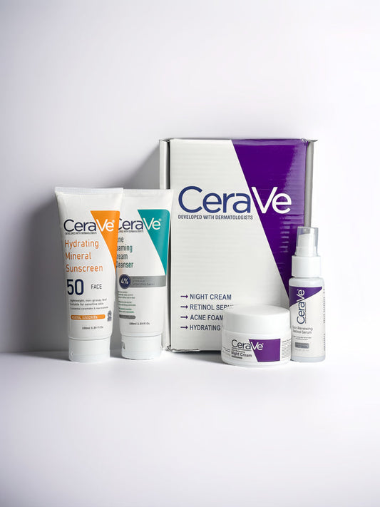 CeraVe 4-in-1 Skincare Kit | Cleanser, Night Cream, Retinol Serum & Sunscreen
